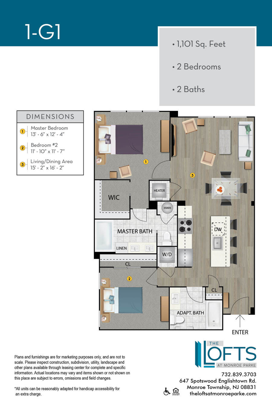 The Lofts at Monroe Park Apartment Floor Plan 1G1